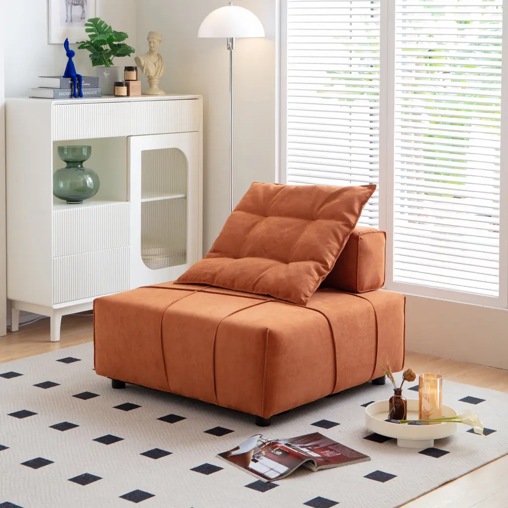 Modular Sectional Single Sofa Armless Chair Removable Back Cushion Modern Living Room senge
