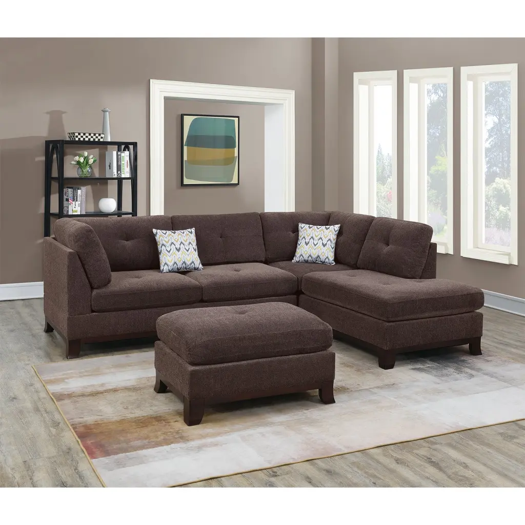 Chenille Reversible Sectional Sofa Ottoman Dark Coffee simple relax