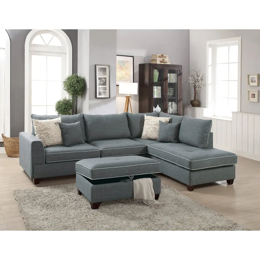 Fabric Reversible Sectional Sofa Ottoman Steel Gray Cushions simple relax