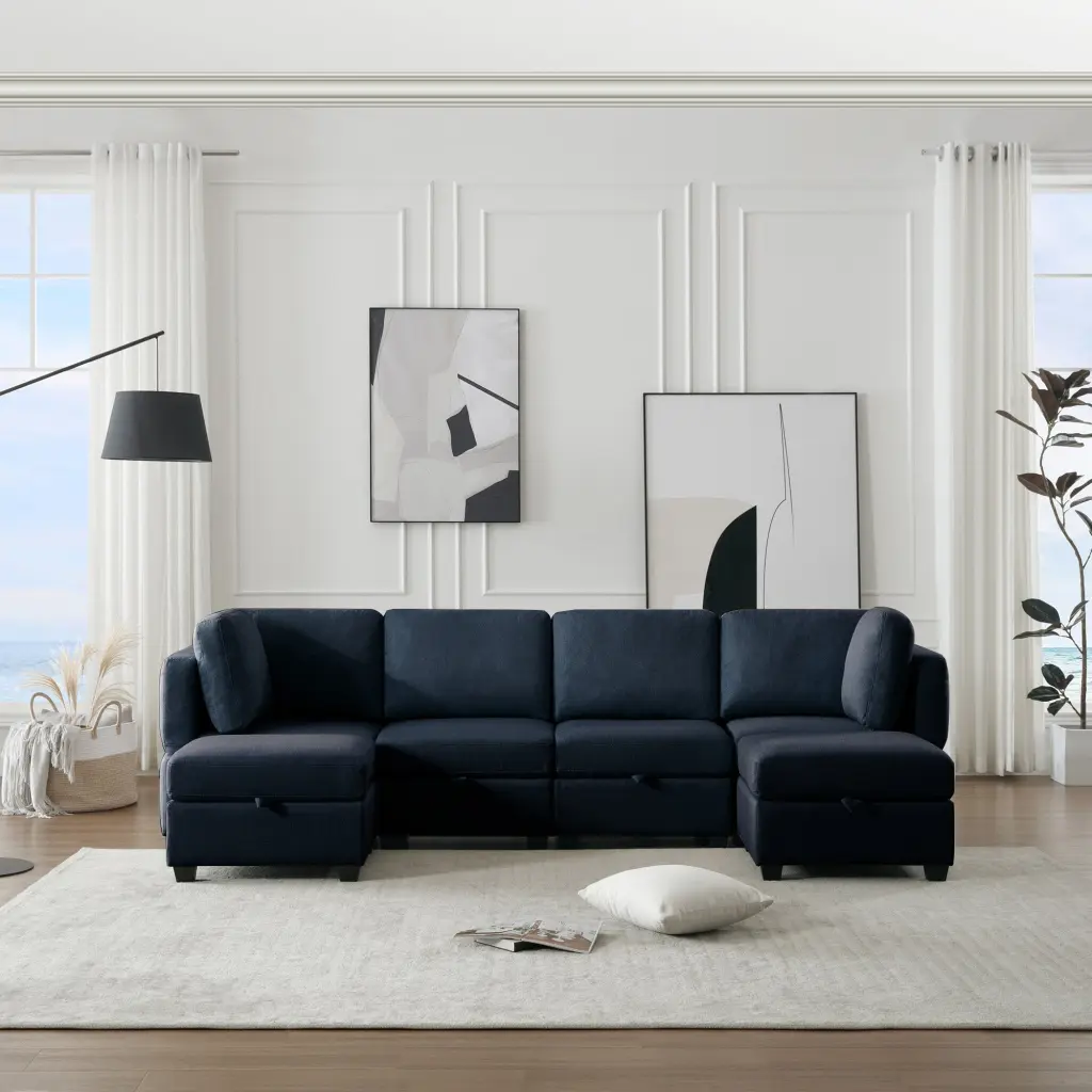 Adjustable Arms And Backs Modern U Influence Linen Couch Modular Sectional ui furniture