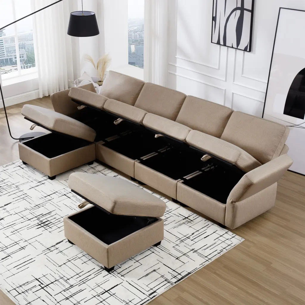 Adjustable Arms And Backs Modern U Influence Linen Couch Modular Sectional Sofa ui furniture