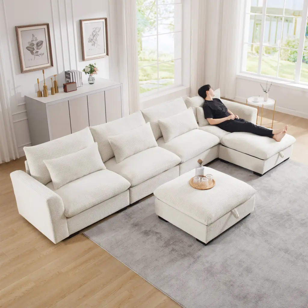 Big Deep Seat U Influenced Corduroy Sectional Couches Living Room 4 Seater ui furniture