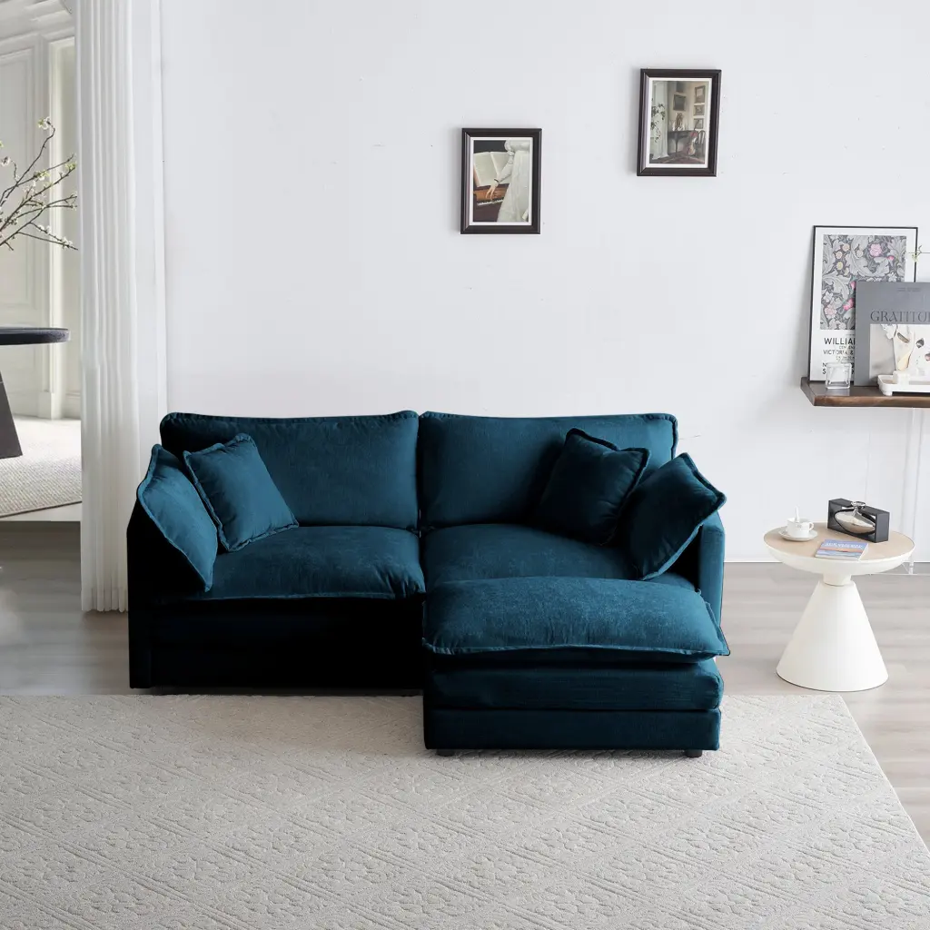 Chenille Two Seater Sofa Footrest 2 Seater L Shaped Sectional ui furniture
