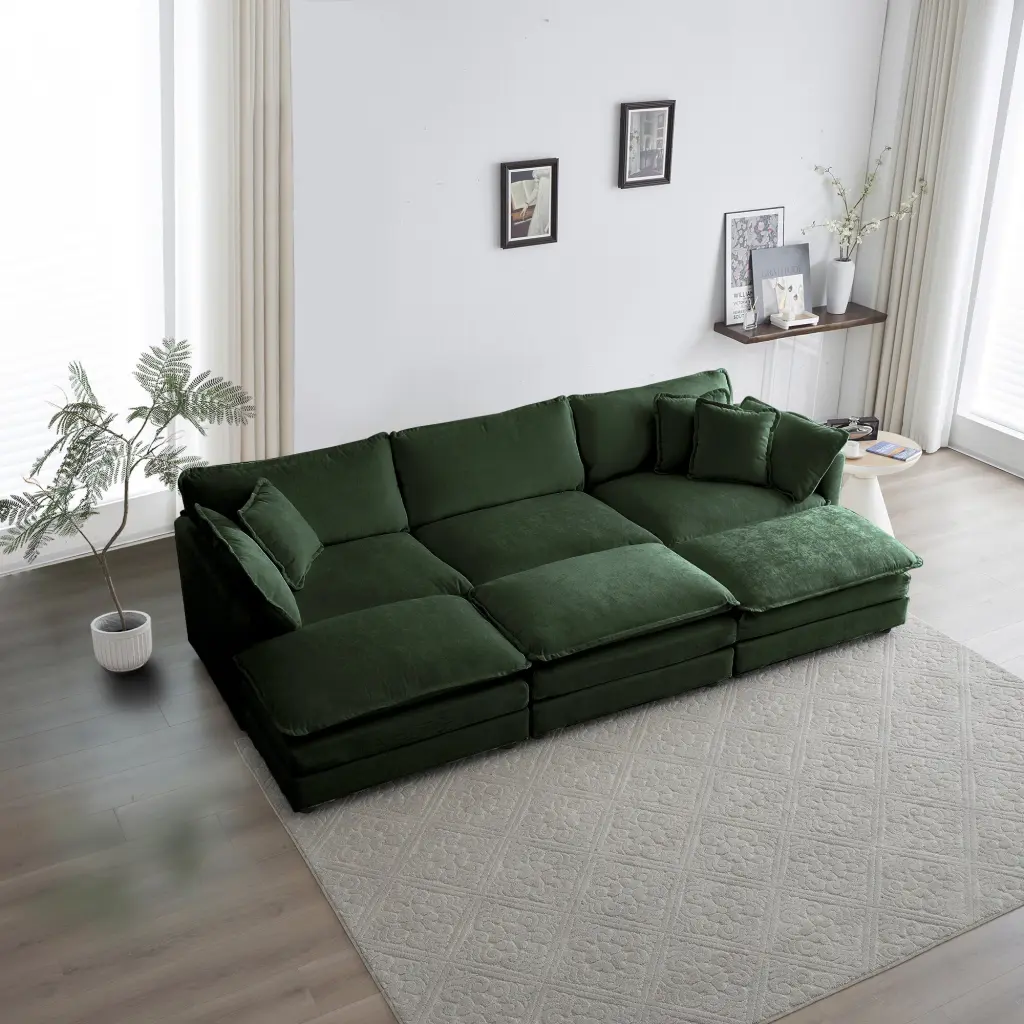 Cozy Deep Seat Reversible Modular 6 Seater Sectional Super Soft Fabric Sofa ui furniture