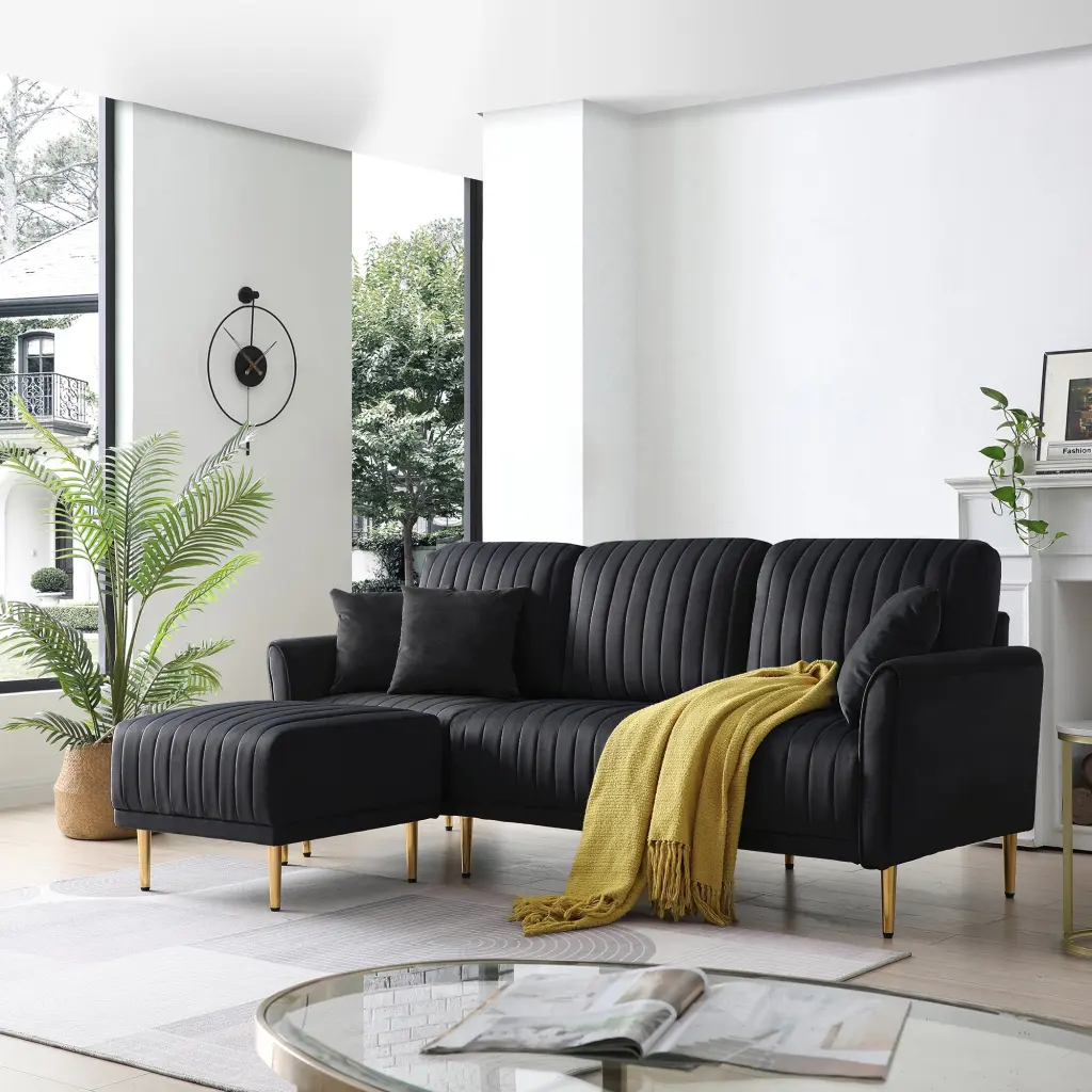 Living Room Sectional Black Sofa Couch Ottoman Modern L Shaped Sectional Sofa Set ui furniture