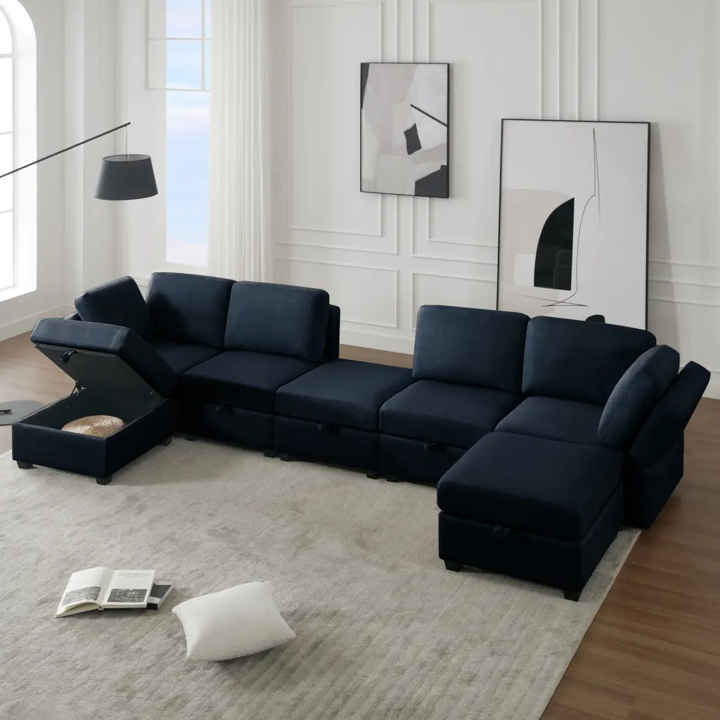 Modular U Shaped Sectional Sofa Couch Ottoman 7 Seater ui furniture