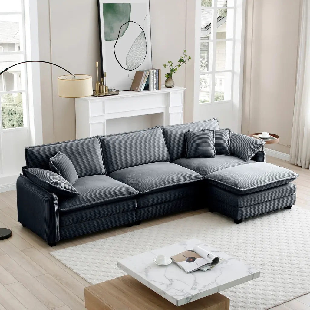 Oversize 3 Seater Sofa One Footrest L-Shaped Sectional Sofa Living Room ui furniture