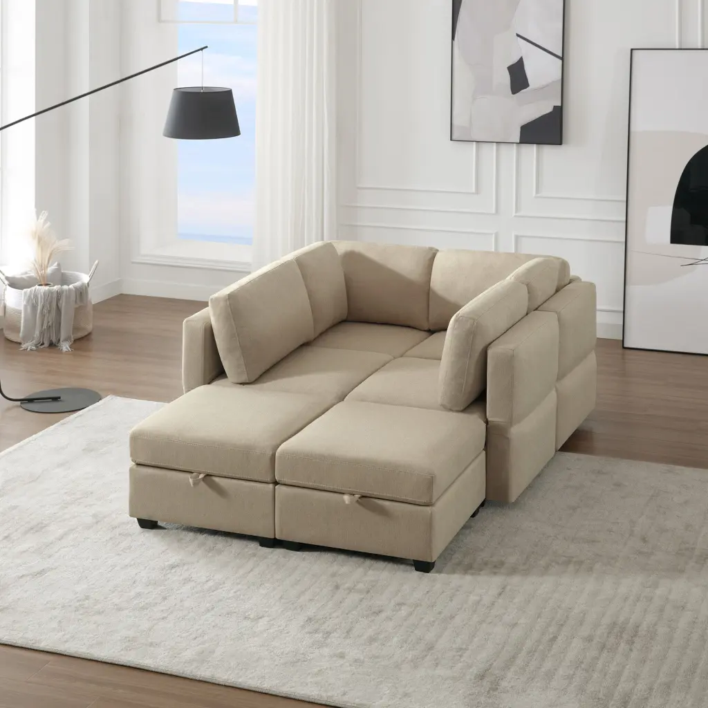 Oversized Modern 6 Seat Upholstered Sofa Large Sectional Sofa Storage ui furniture