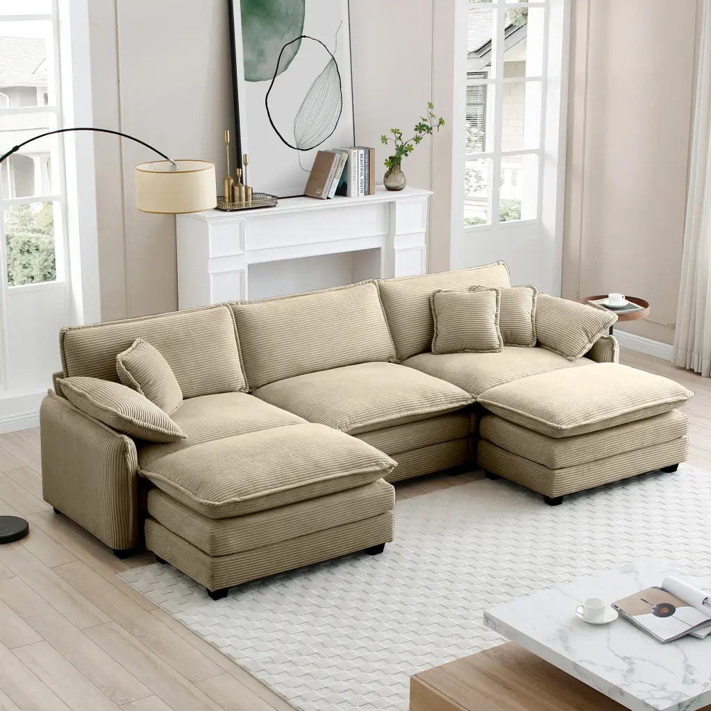 Oversized Modular Cushioned Sofa Convertible Ottoman 3 Seater Couch ui furniture