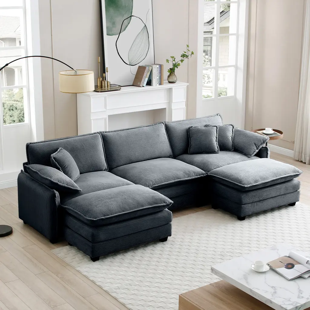 Oversized Modular Cushioned Sofa Convertible Ottoman 3 Seater Sofa Living Room ui furniture