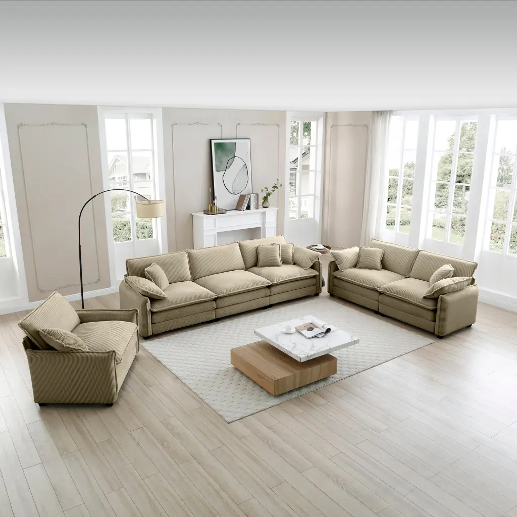 3 Piece Cozy Oversized Sectional Sofa Set One Single Sofa and One Chaise ui furniture