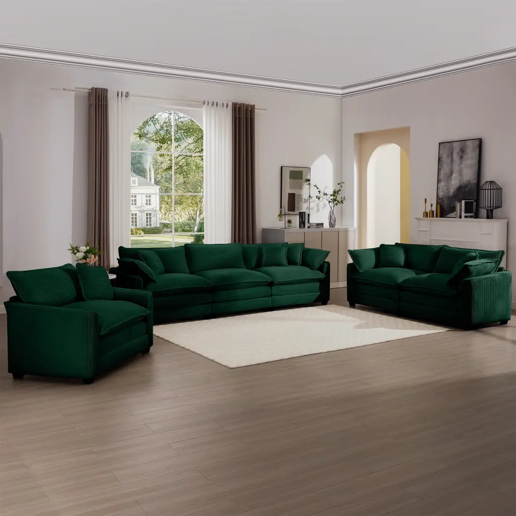 3 Piece Oversized Sectional Sofa Cozy Fabric Living Room ui furniture