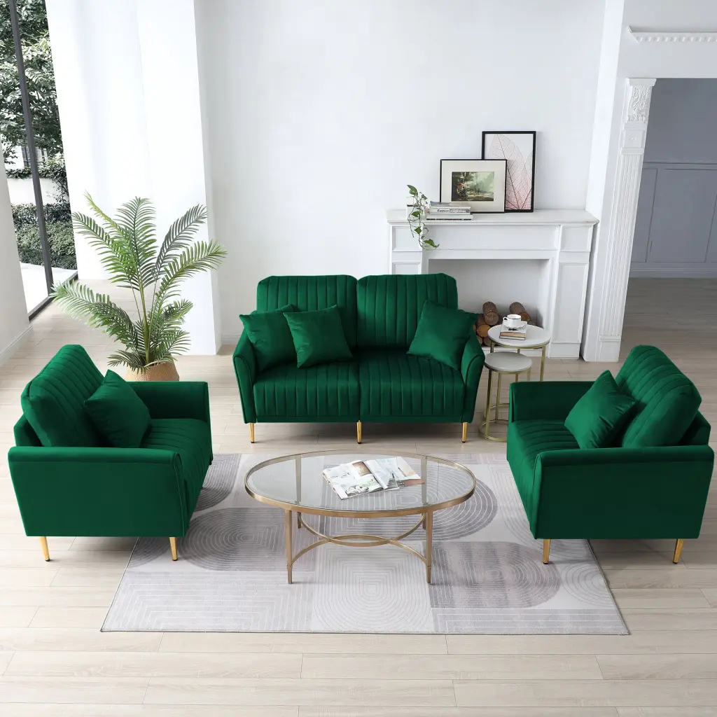 3 Piece Sectional Sofa Set Living Room Velvet Tufted Couch Sofa ui furniture