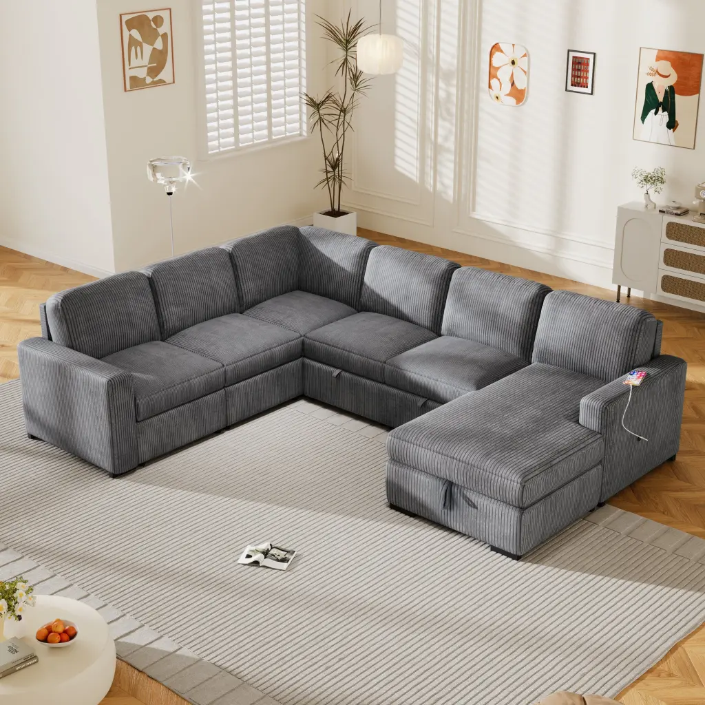 U Influenced Corduroy Combination Corner Sofa Storage Lounge Chair u_style