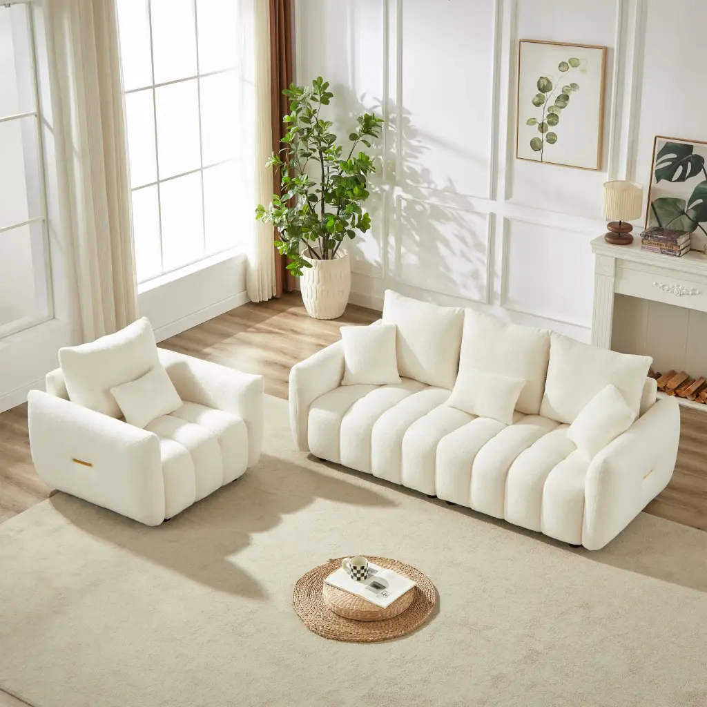 3 Seater And 1 Seater Combo Sofa Modern Teddy Fabric Living Room Sectional w1193