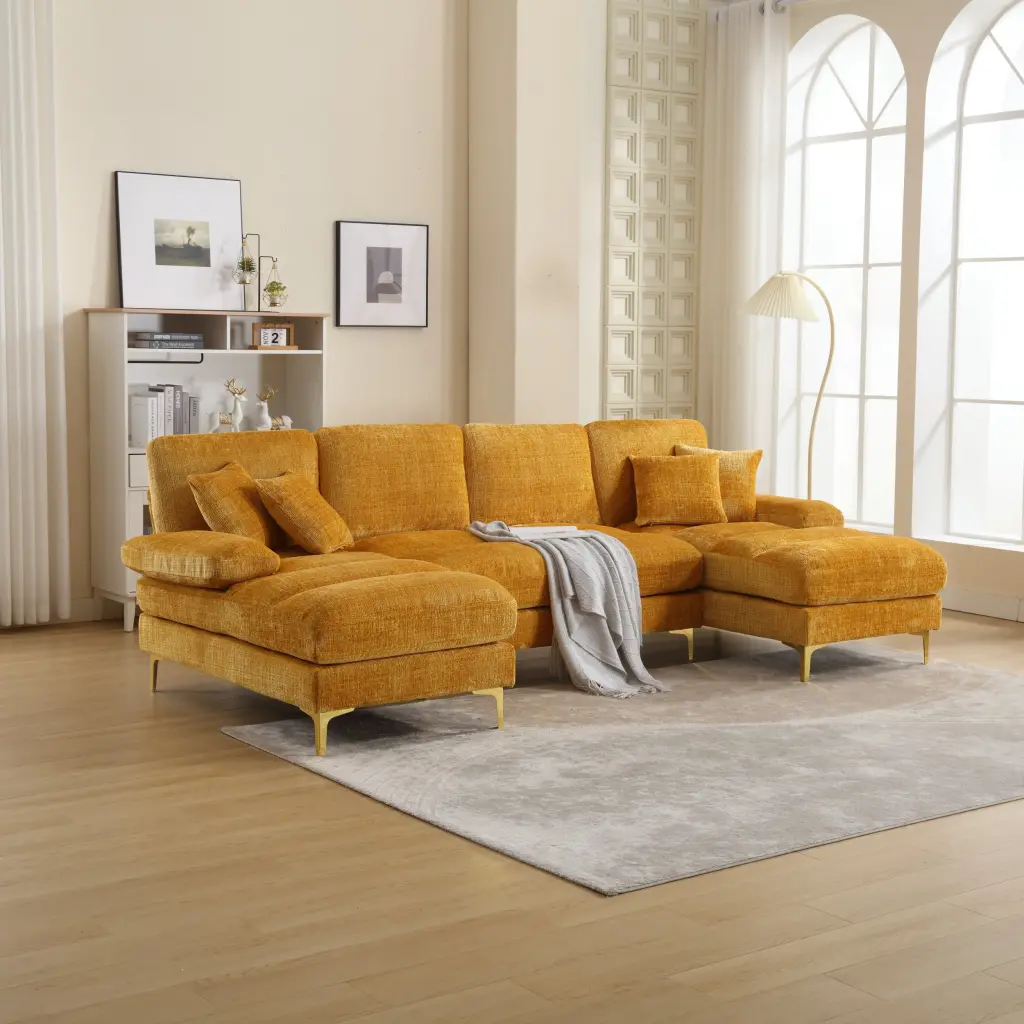 United Modern Large Chenille Fabric U Influence Sectional Sofa Yellow w1568 united we win
