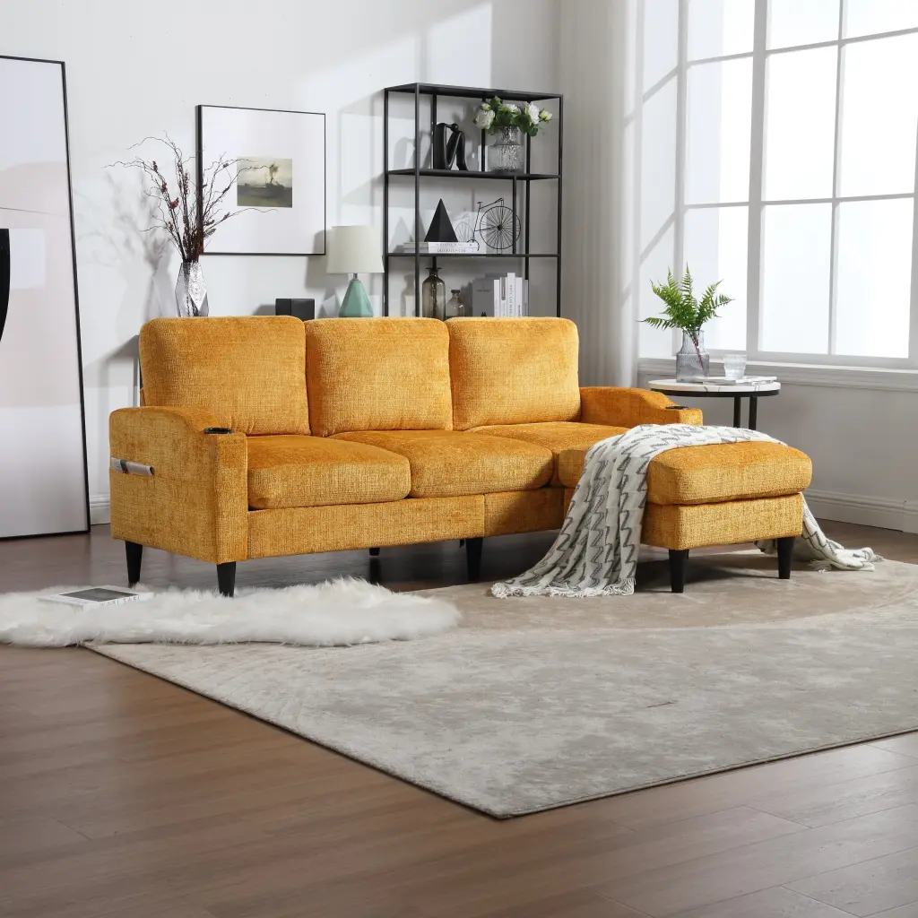 United Storage Sofa Comfortable Sectional Sofa Yellow Polyester w1568 united we win