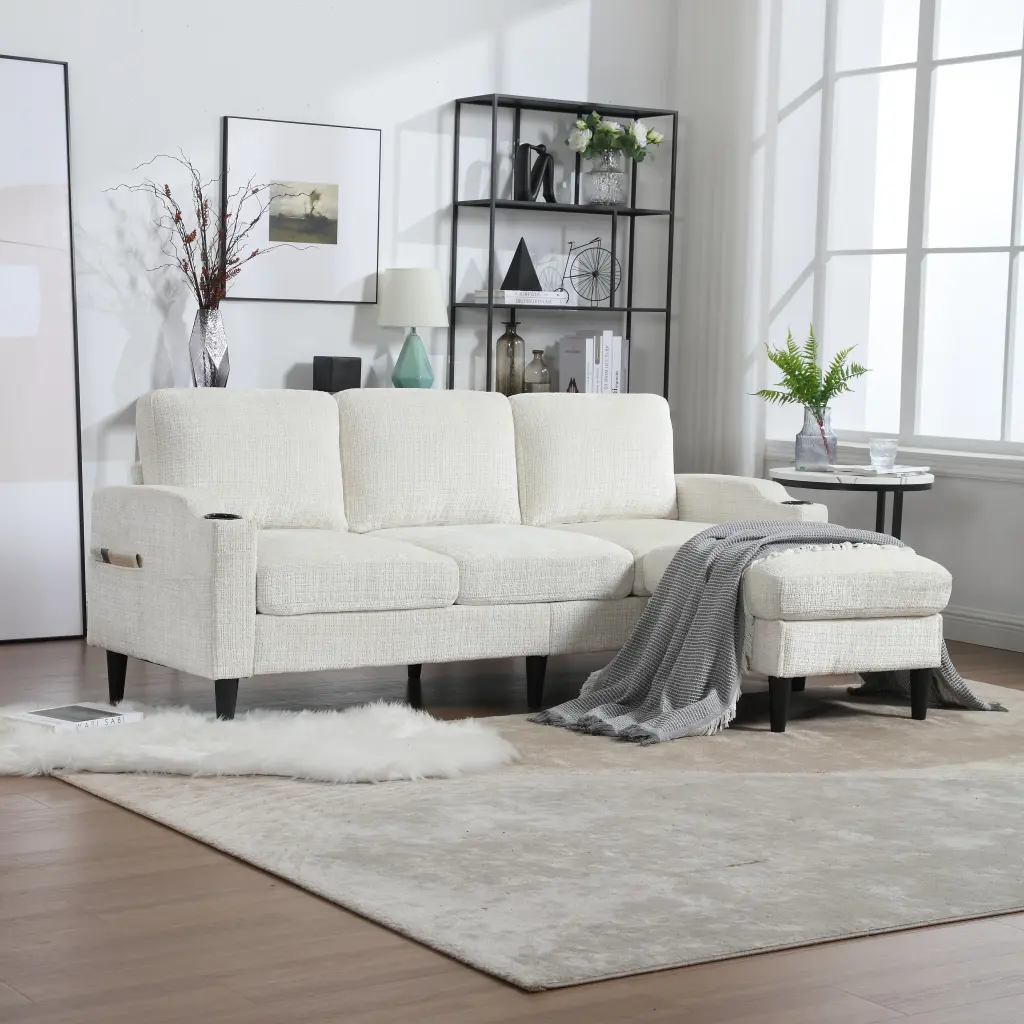 United Storage Sofa Comfortable Sectional Sofa Beige Chenille w1568 united we win