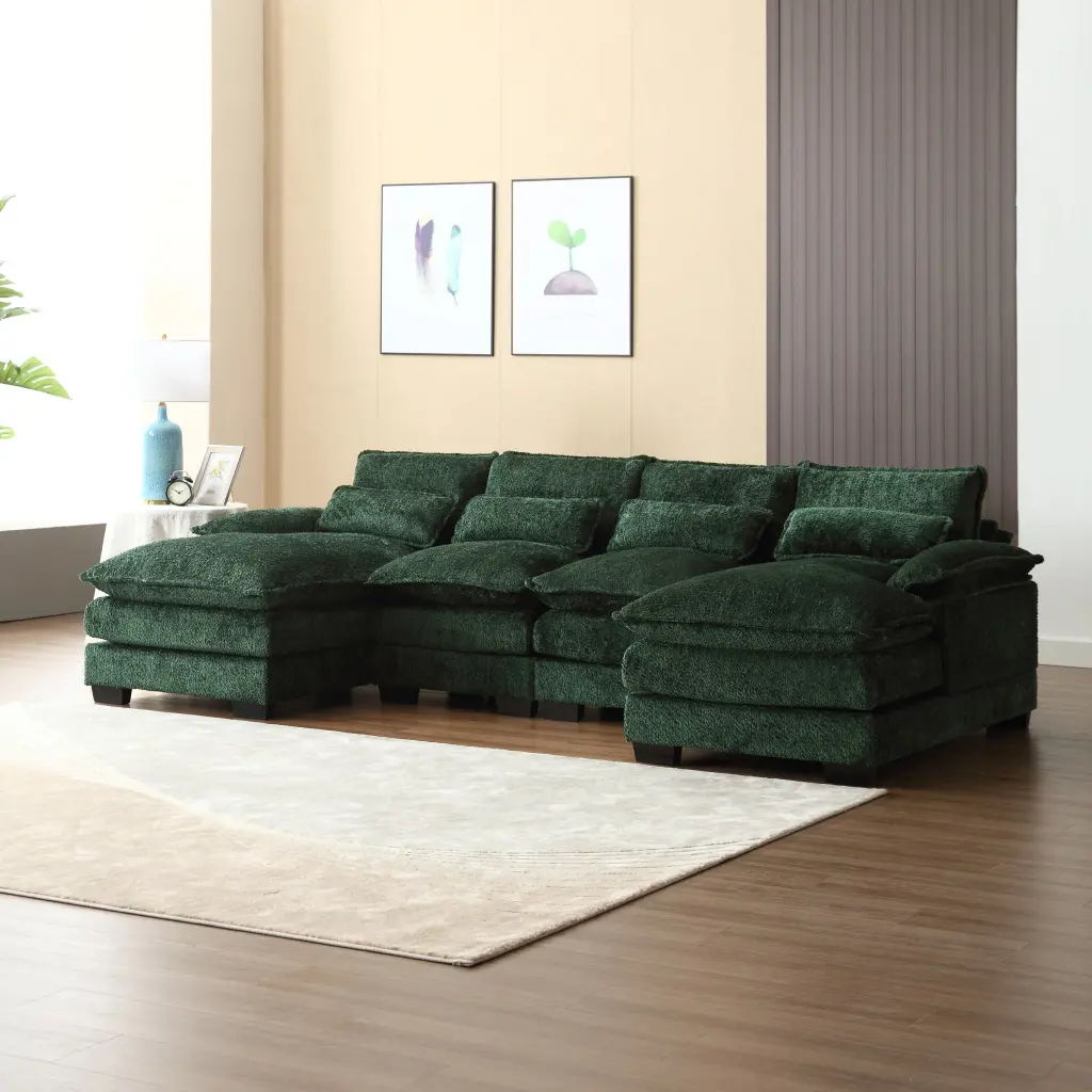 United We Win Modern Large Chenille Fabric U Influence Sectional Sofa Spacious Living Room w1568 united we win