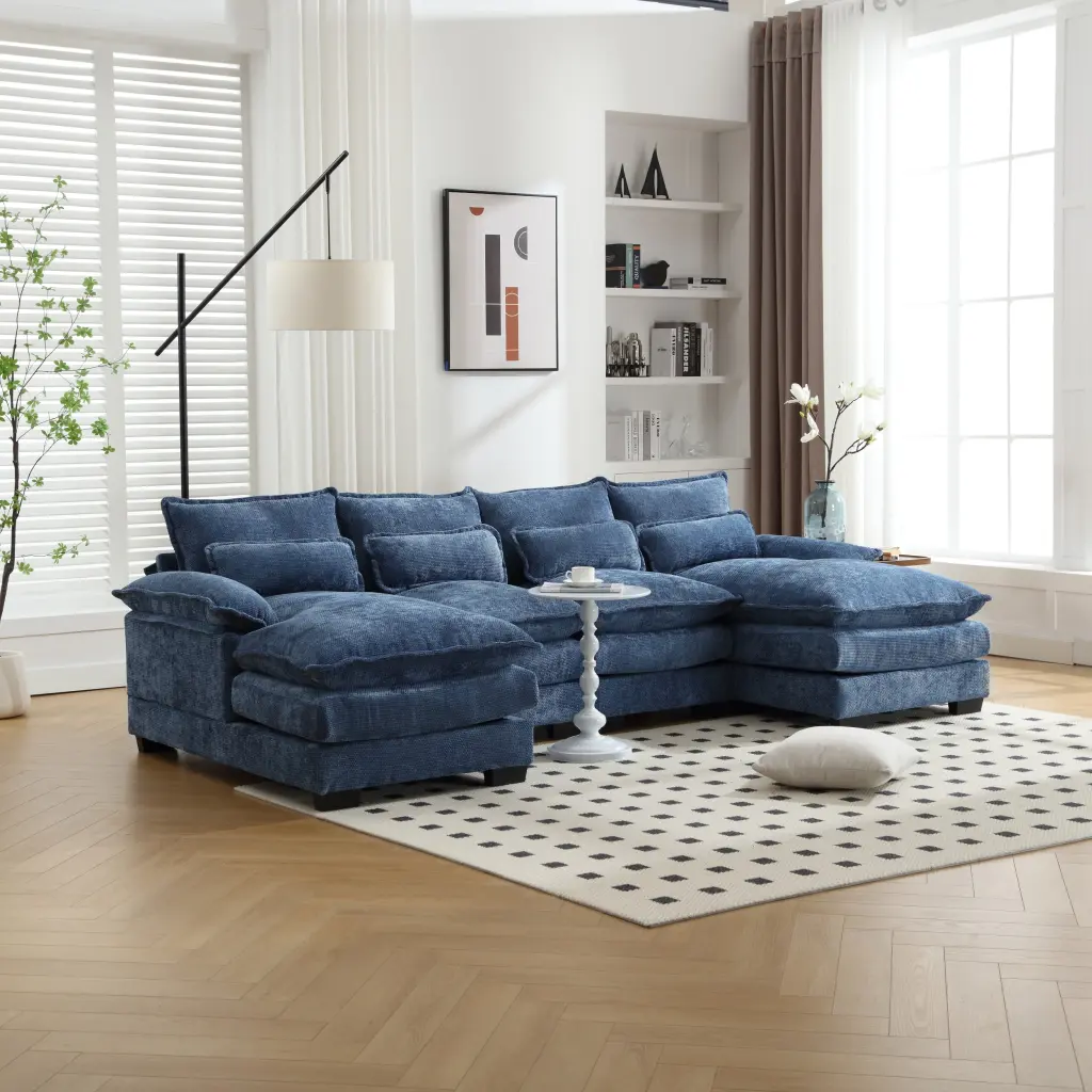United We Win Modern Large Chenille Fabric U Shape Sectional Sofa Navy w1568 united we win