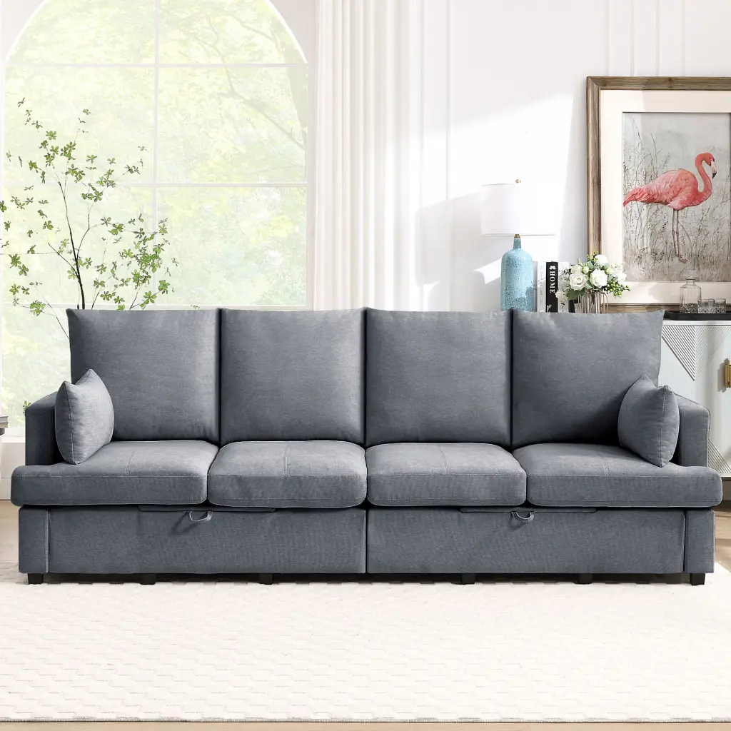 Modern Modular Sofa 4 Seat Chenille Sectional Couch 2 Pillows w2674