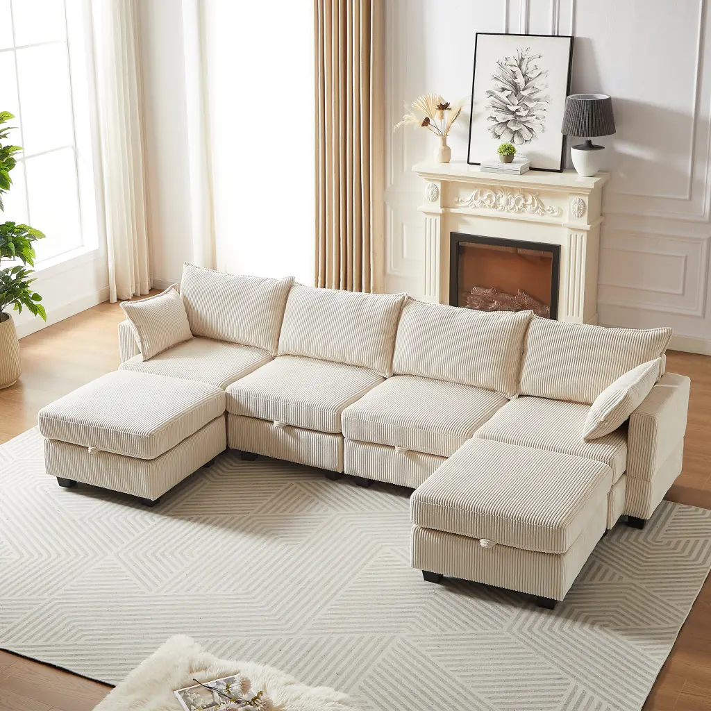 113.5 Inch Modular Sectional Corduroy Sofa Sectional Couches Living Room Large Seating Group welike furniture