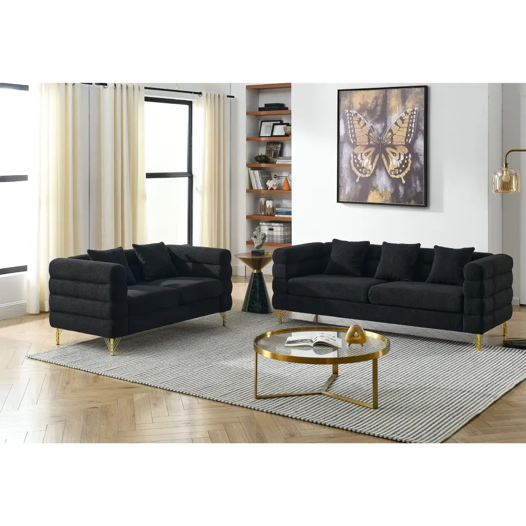 3 Seater 2 Seater Combination Sofa Black Teddy Black Primary Living Space Furniture welike furniture