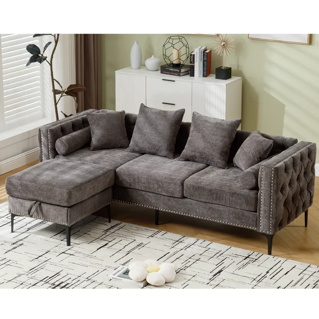 Arrived L Influenced Sectional Sofa Convertible Storage Ottoman - Chenille Fabric wf-furniture