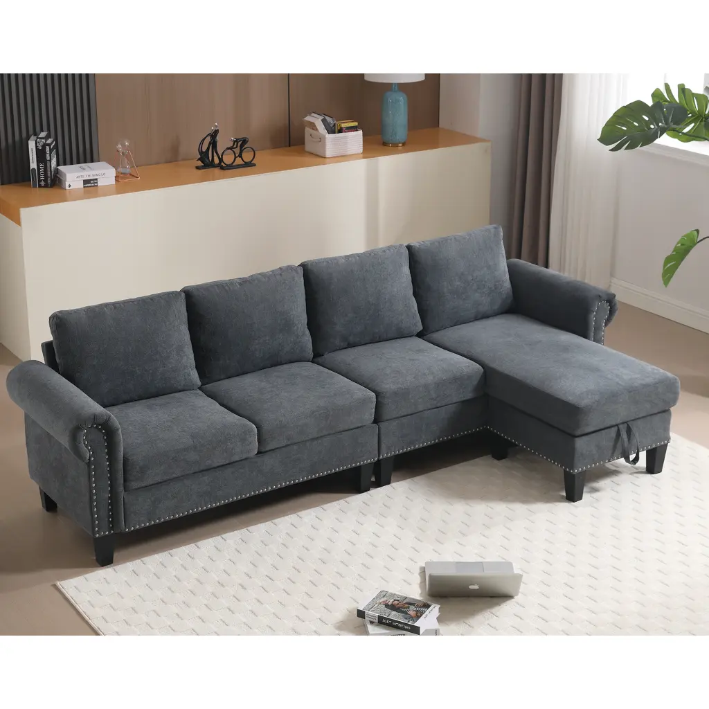 Convertible Sectional Sofa Storage L-Shaped Sofa Four Seater Modern Design wf-furniture