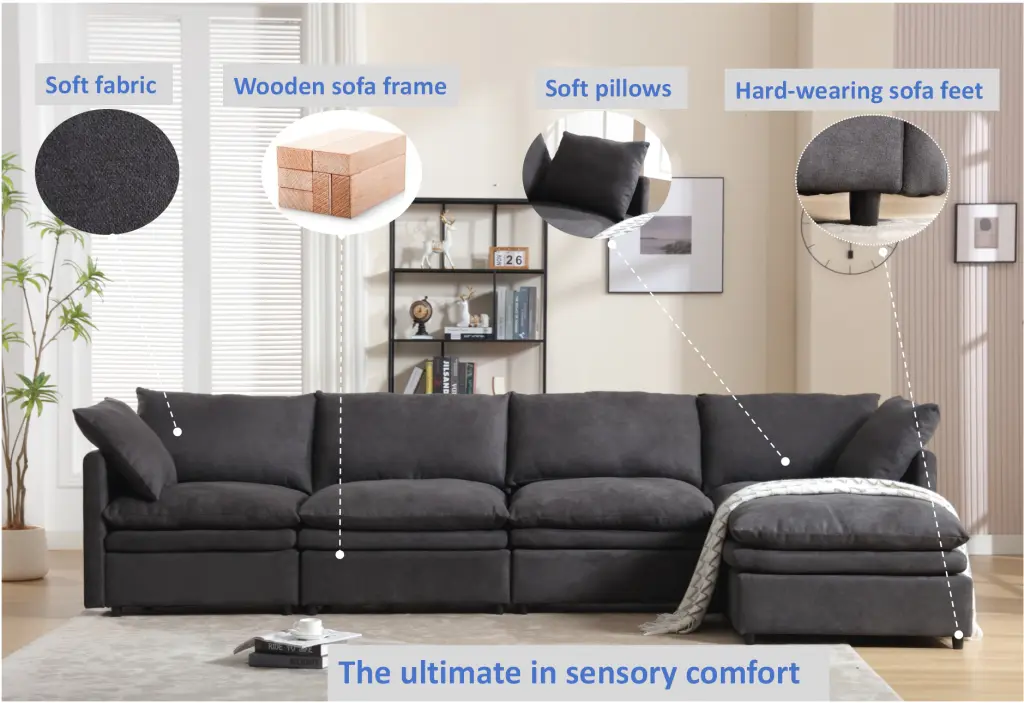 Modern U Influenced Sectional Sofa 5 Seat Upholstered Sofa Furniture wf-furniture