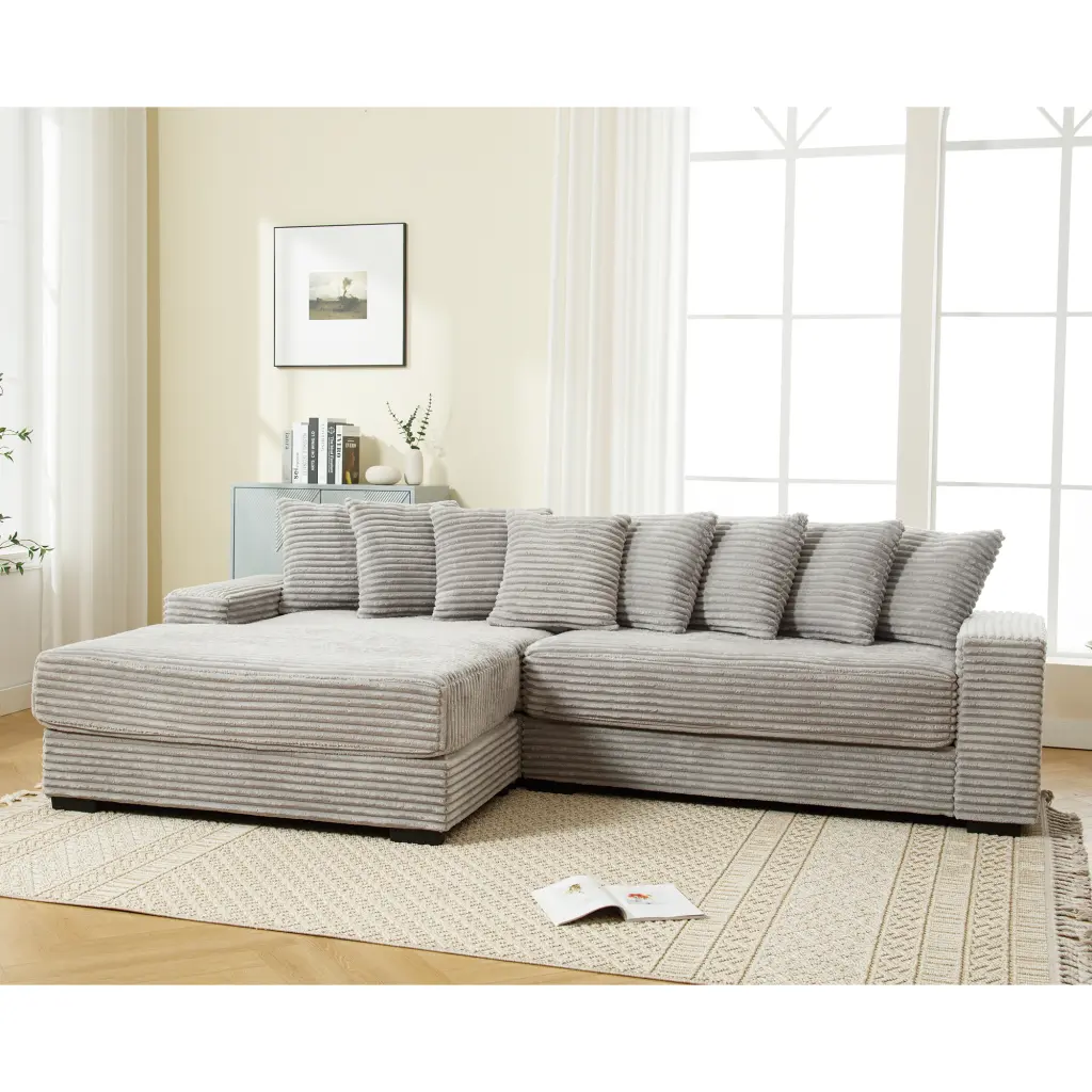 Oversized Two Piece L Shaped Corduroy Sofa Set Left Chaise wf-furniture