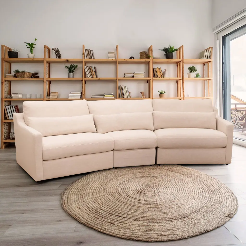 Hampshire Unbleached Linen Modular 3 Piece Sectional Sofa Beige Wood Frame american homestead furniture
