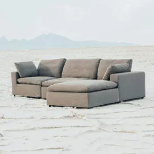 Harper Luxe Grey Sectional 4 Seat Configuration Grey Wood Linen 4 Seat Sofa Set american homestead furniture