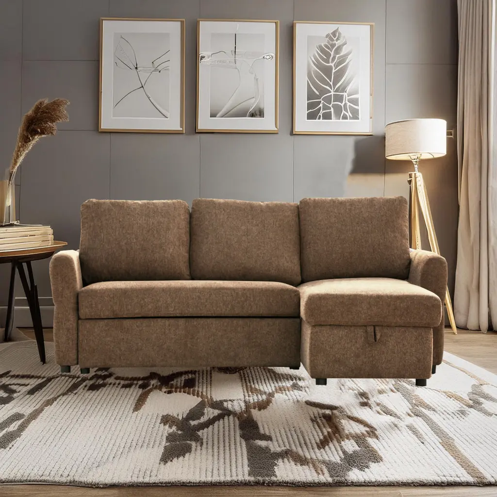 Regis Storage Bed Sectional Coffee Brown Microsuede 3 Seater american homestead furniture