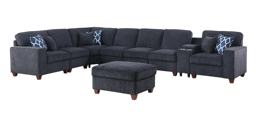 Lily Sectional Sofa Ottoman Black Foam Chenille Living Room Furniture cynthia-s furniture