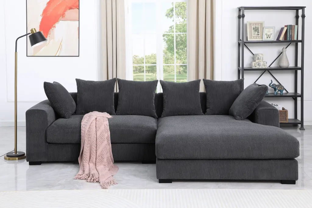 Naomi 3 Piece Upholstered Sectional Dark Gray Foam Corduroy cynthia-s furniture