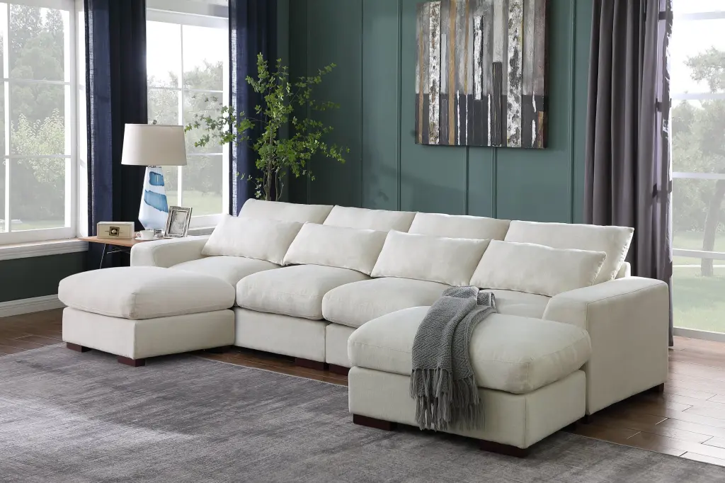 Tatman Linen Blend Sectional Sofa 2 Ottomans Beige Foam Living Room Set cynthia-s furniture