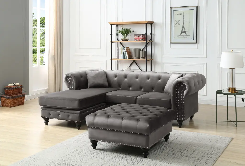 Nola G0350B Sc Sofa Chaise 3 Boxes Dark Gray Foam Velvet Sectional glory furniture