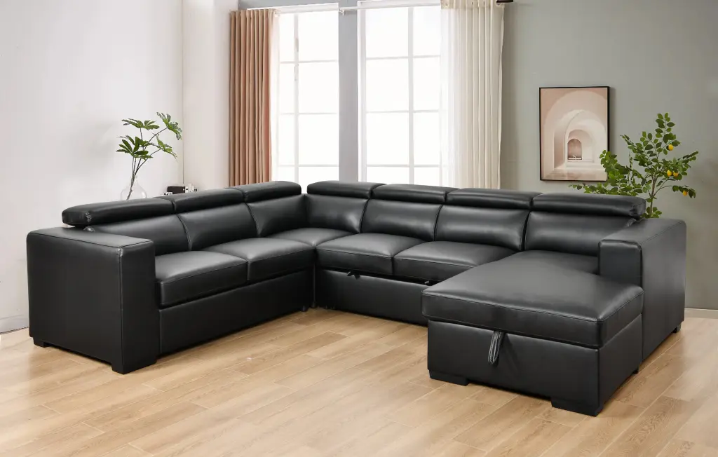123 Inch Modern U Shaped 7 Seat Sectional Sofa Adjustable Headrest happy home