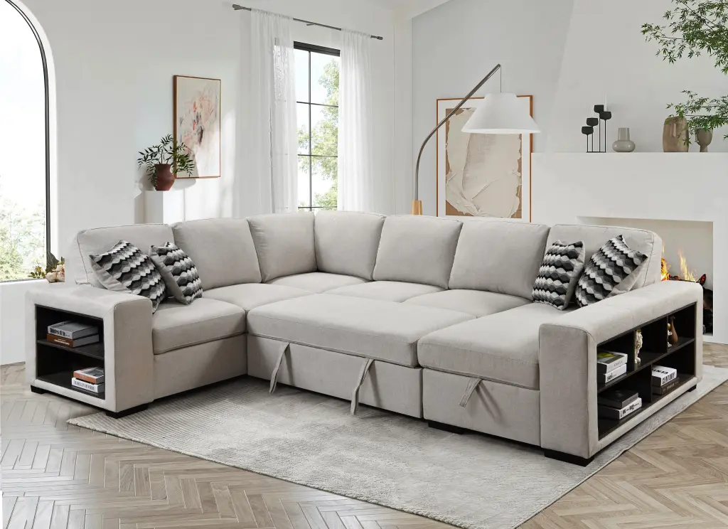 125 Inch Modern U Shaped 7 Seat Sectional Sofa Couch Cabinet happy home