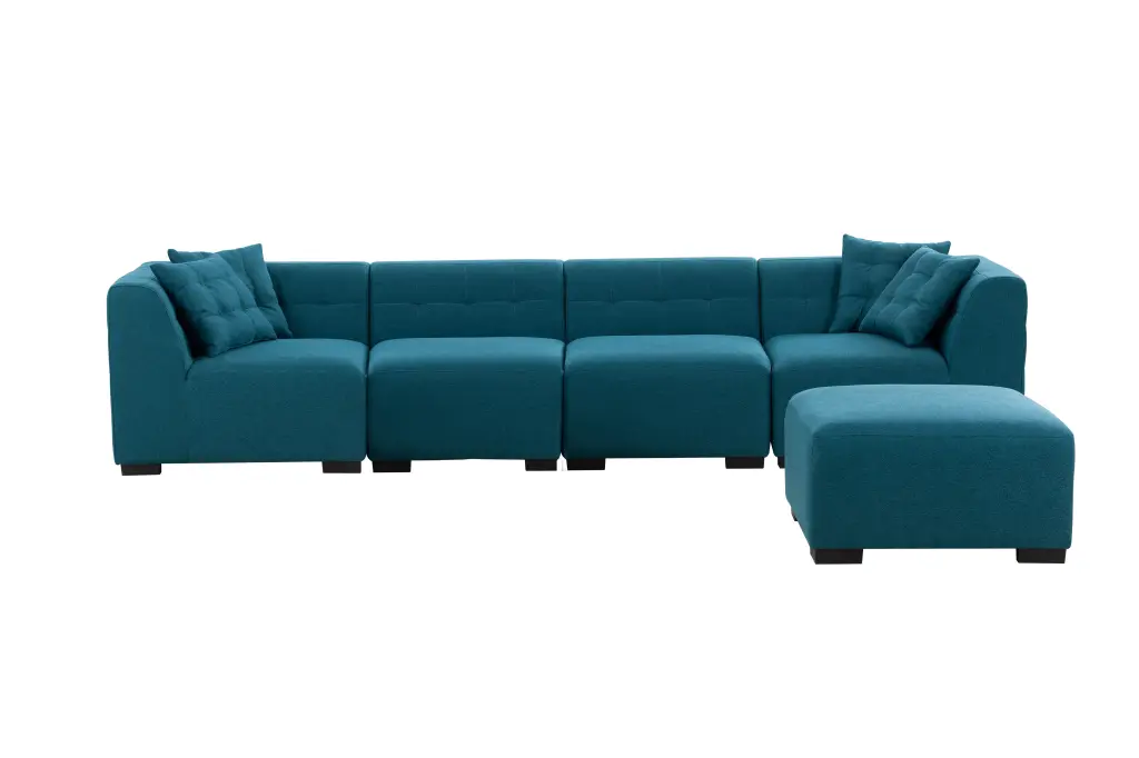 Sectional Sofa Removable Ottoman Green Fabric justone interior