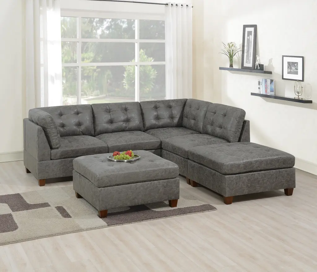 Antique Grey Modular Sectional 6-Piece Set Tufted Cushions kanepe