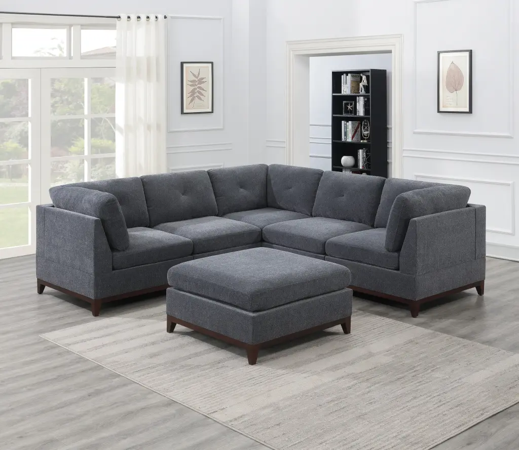 Ash Grey Chenille Fabric Modular Sectional 6 Piece Set Living Room kanepe