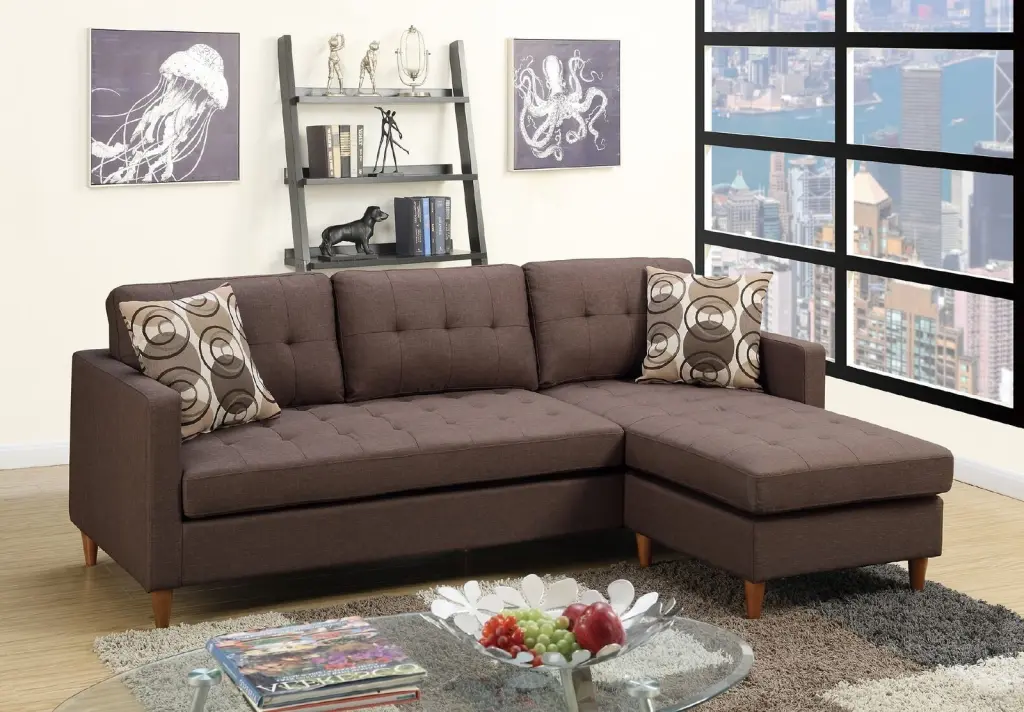 Chocolate Polyfiber Sectional Sofa Reversible Chaise Living Room Furniture kanepe