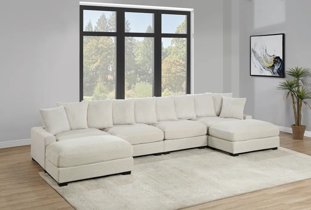 Contemporary Beige 6-Piece Modular Sectional Set Corduroy Couch kanepe