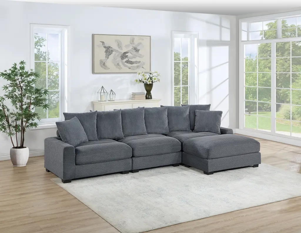 Contemporary Dark Gray 4Pc Modular Sectional Set Corduroy Couch Living Room Sofa kanepe