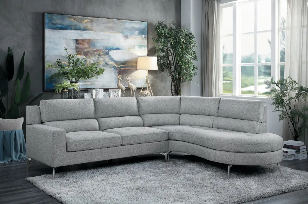 Contemporary Living Room Gray 2 Piece Sectional Right Chaise Round Design kanepe