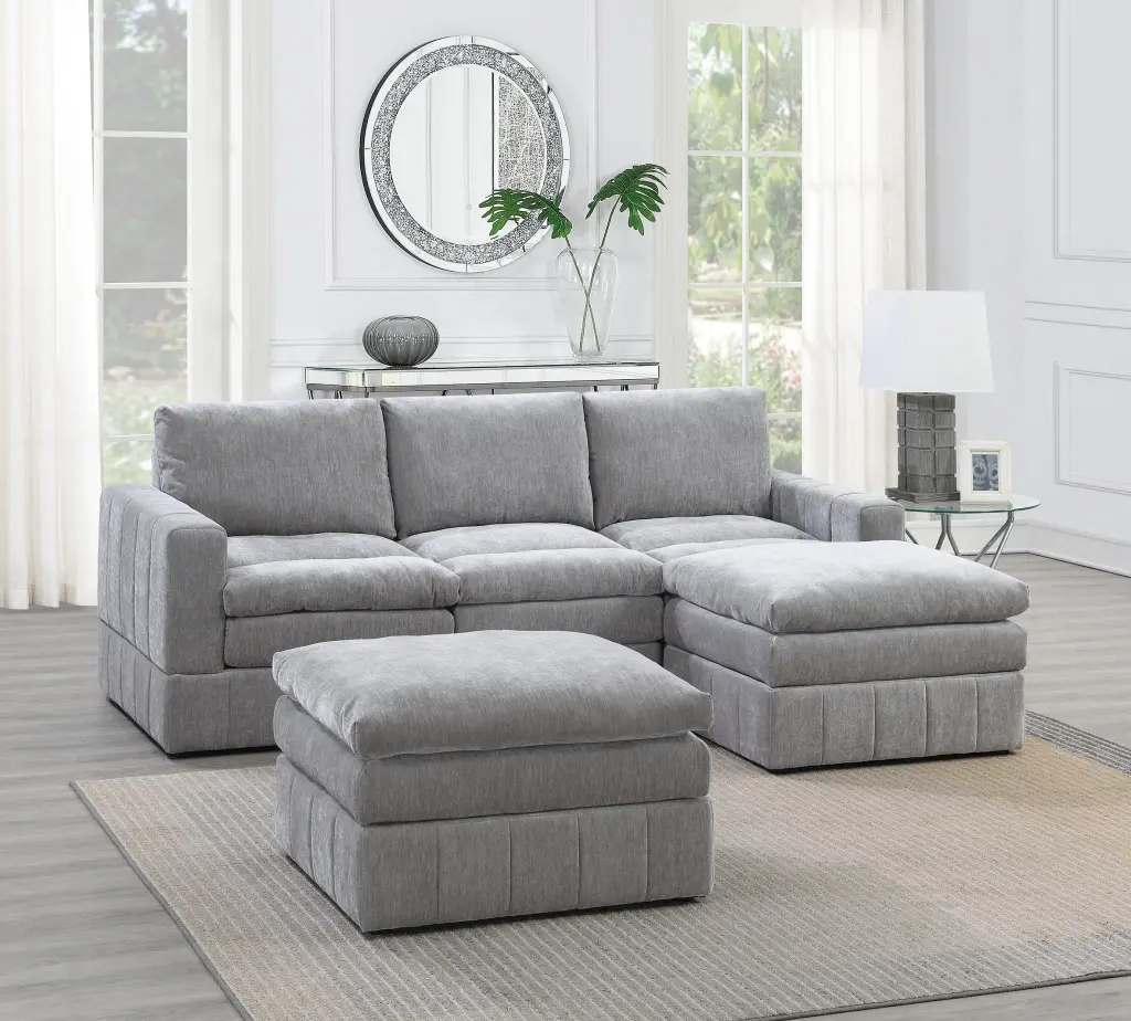 Contemporary 5 Piece Modular Sectional Set 2 One Arm Chairs Wedge Ottoman kanepe
