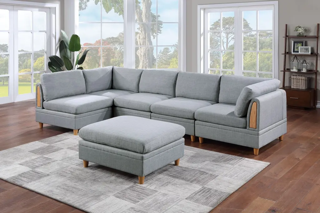 Living Room Furniture 6 Piece Modular Sectional Set Light Grey Fabric kanepe