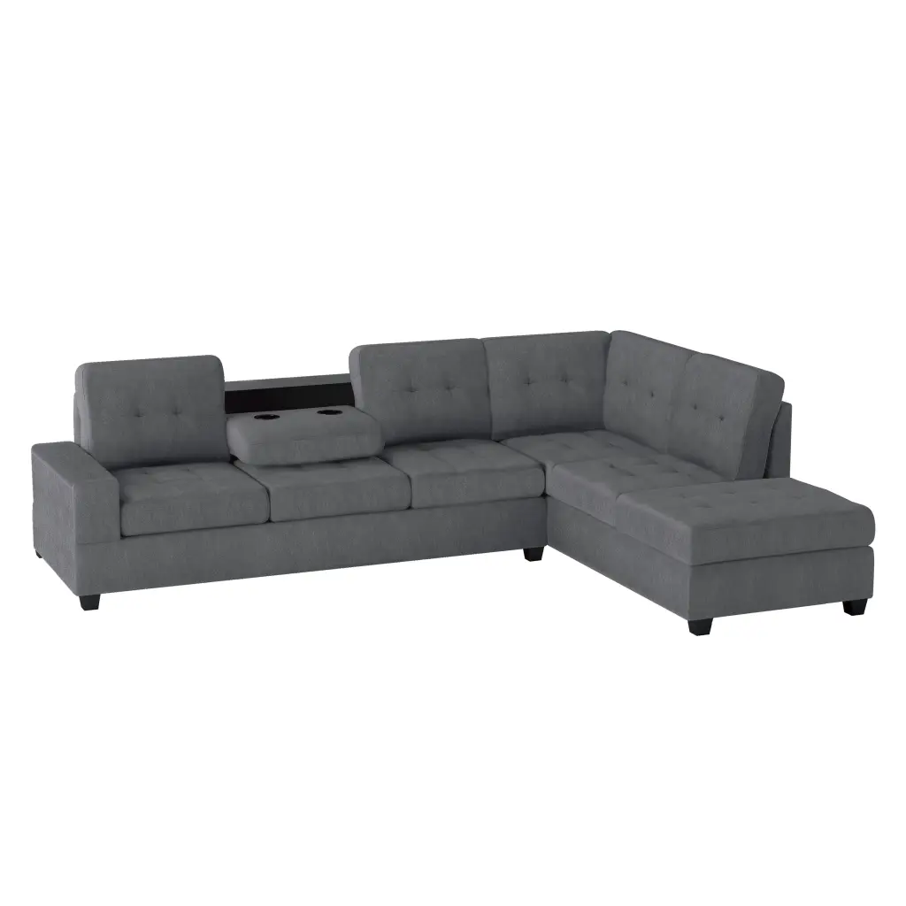 Modern Living Room 2 Piece Sectional Reversible Sofa Chaise Tufted Detail Upholstered kanepe